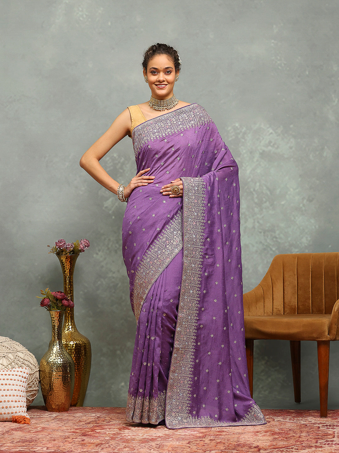 Zari Embroidered Tussar Saree