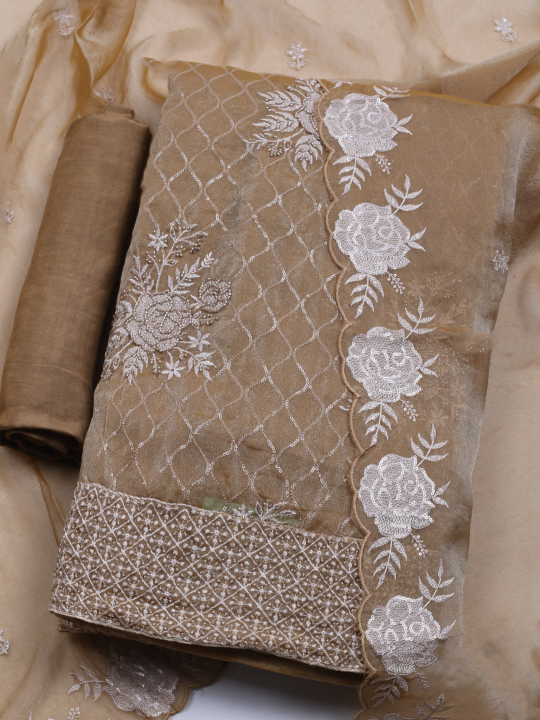 Embroidered Tissue Unstitched Suit With Dupatta
