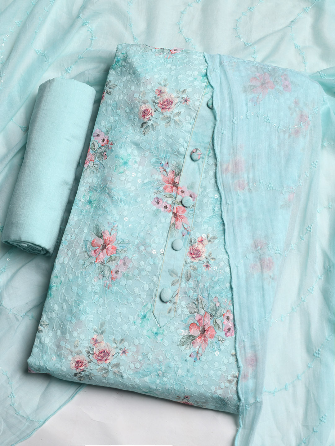Embroidered Cotton Blend Unstitched Suit With Dupatta