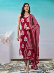 Printed Cotton Kurta With Pants & Dupatta