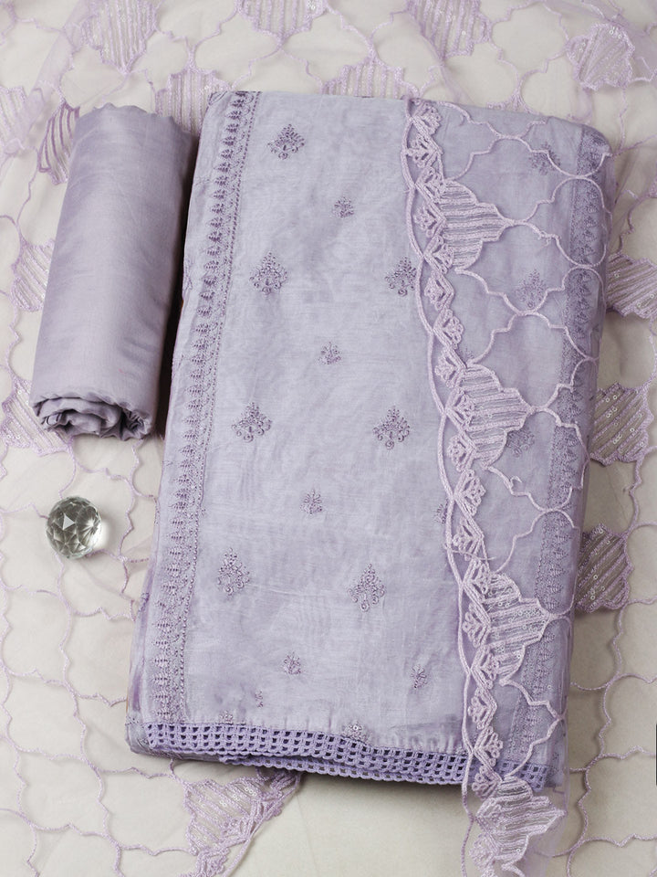 Embroidered Chanderi Unstitched Suit With Pant &amp; Dupatta