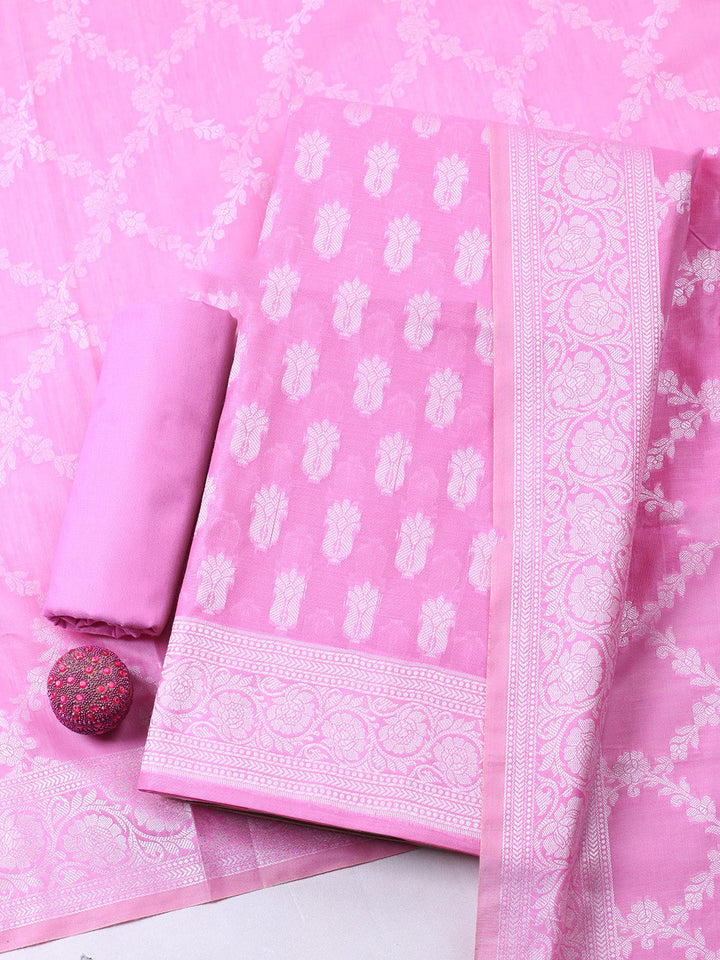 Woven Design Chanderi Unstitched Suit With Pant &amp; Dupatta