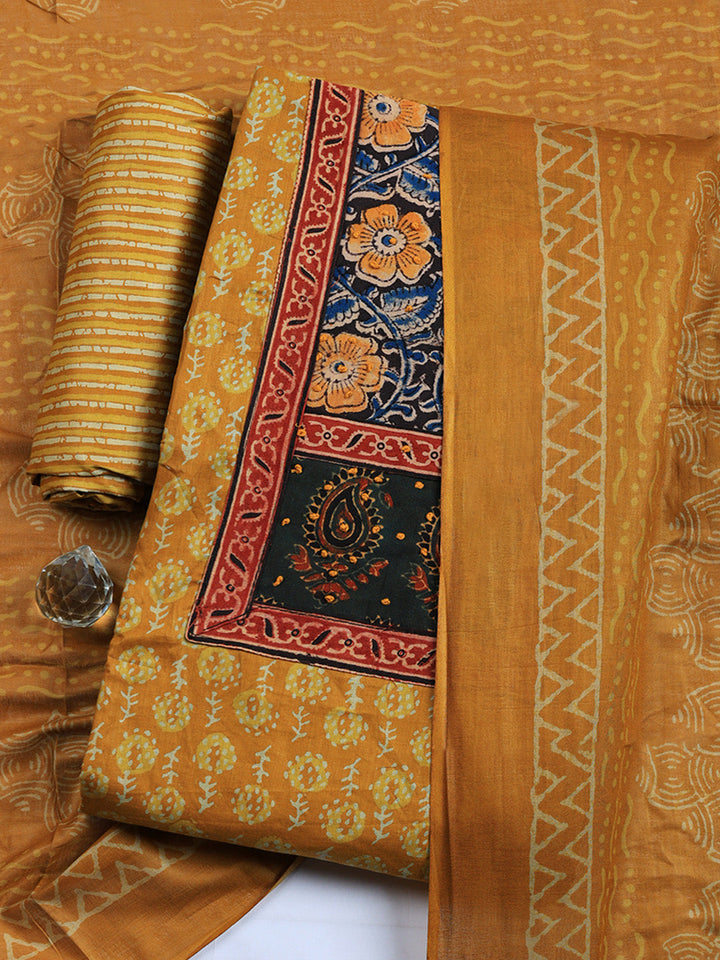 Printed Cotton Blend Unstitched Suit With Pant &amp; Dupatta