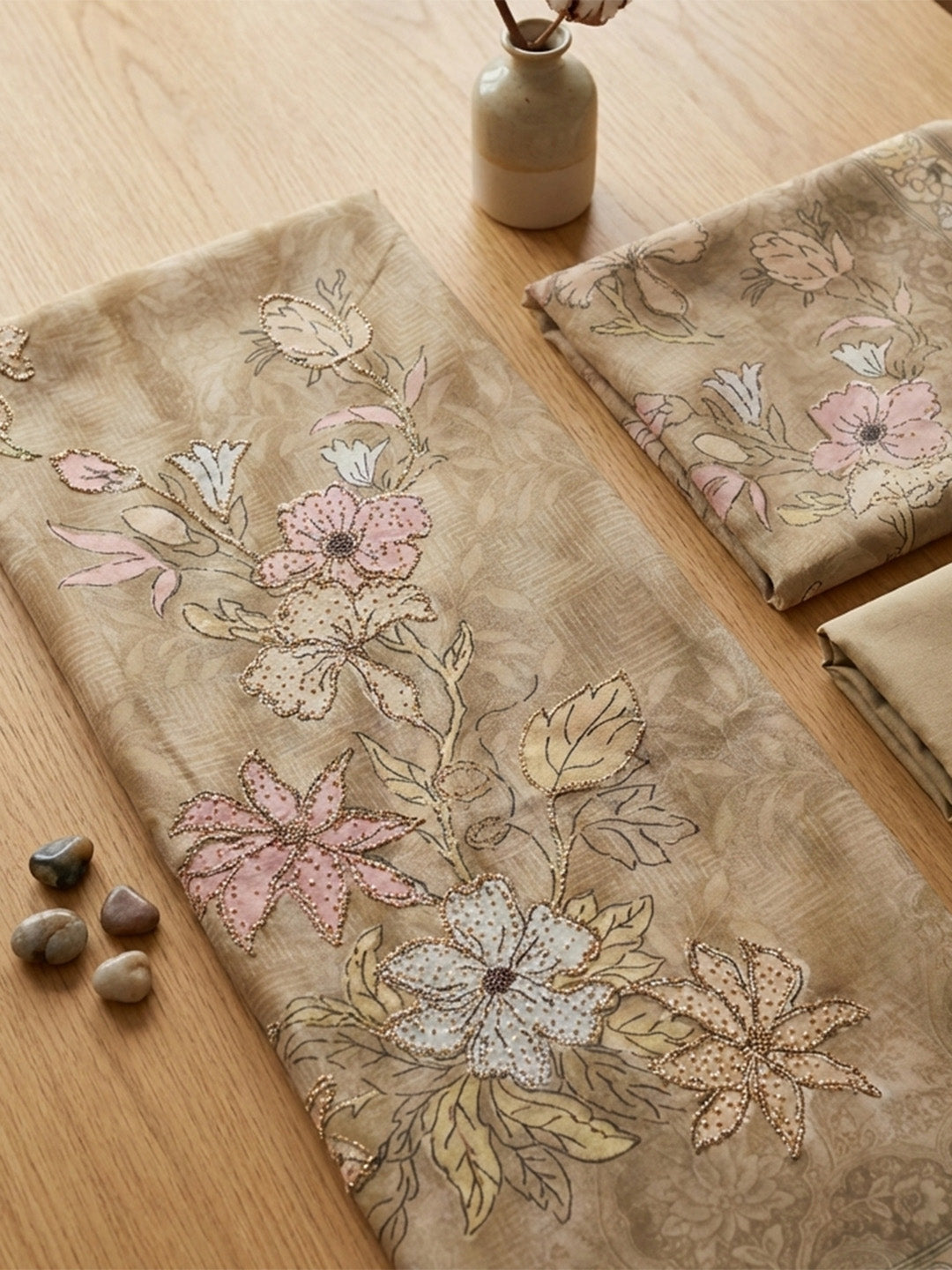Embroidered Muslin Unstitched Suit With Pant &amp; Dupatta