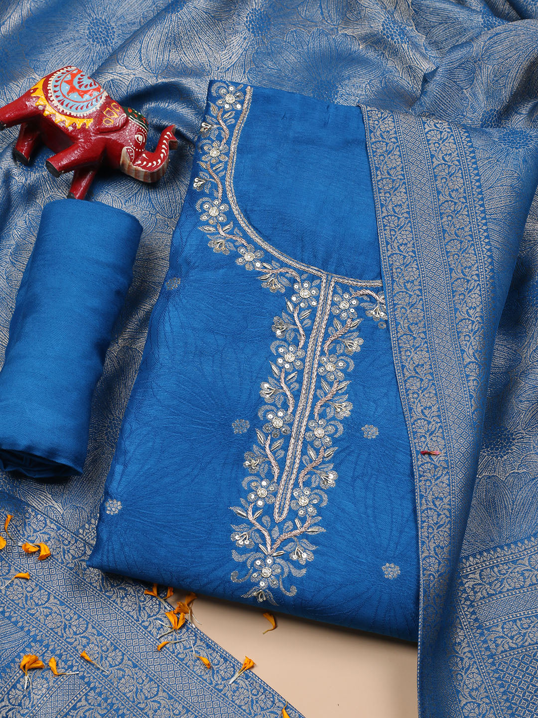 Kanjeevaram Chanderi Unstitched Suit With Dupatta