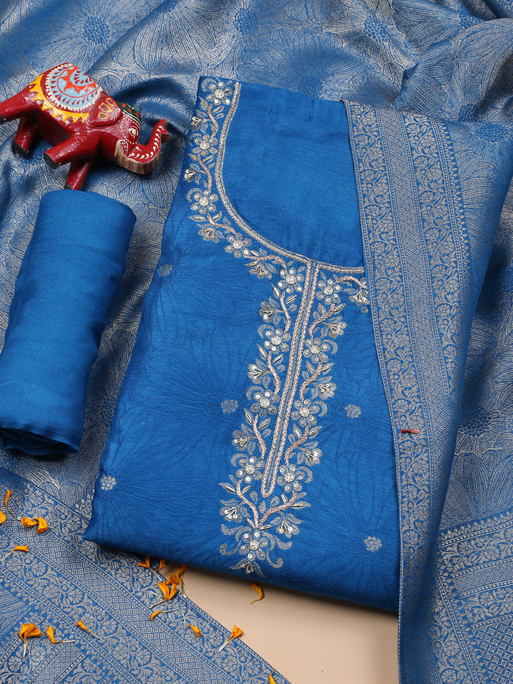 Kanjeevaram Chanderi Unstitched Suit With Dupatta
