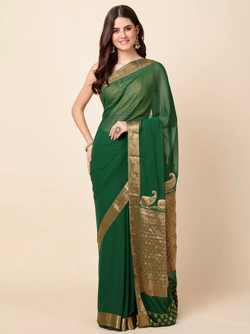 Plain Zari Border Woven Saree