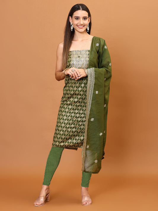 Neck Embroidery & Printed Cotton Unstitched Suit Piece With Dupatta