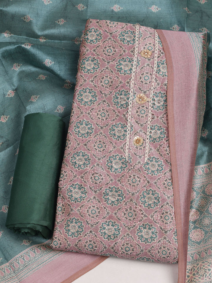 Printed Cotton Unstitched Suit With Pant &amp; Dupatta