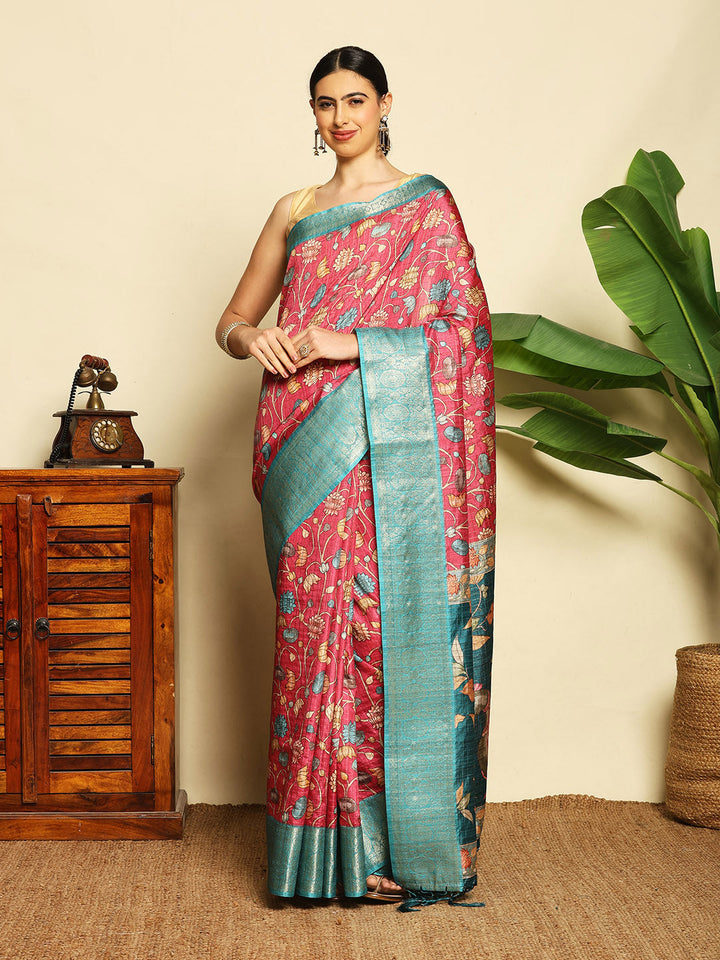 Digital Floral Printed Tussar Saree