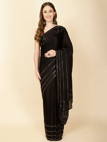 Stone Embroidered Satin Saree