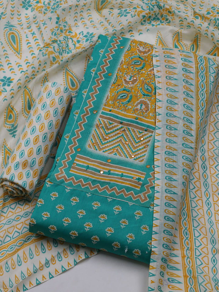 Printed Cotton Blend Unstitched Suit With Dupatta
