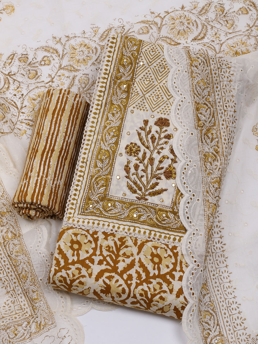 Printed Cotton Blend Unstitched Suit With Dupatta