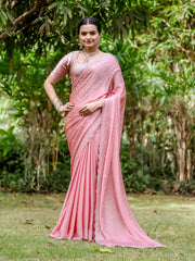 Cutdana Embroidered Chinnon Saree