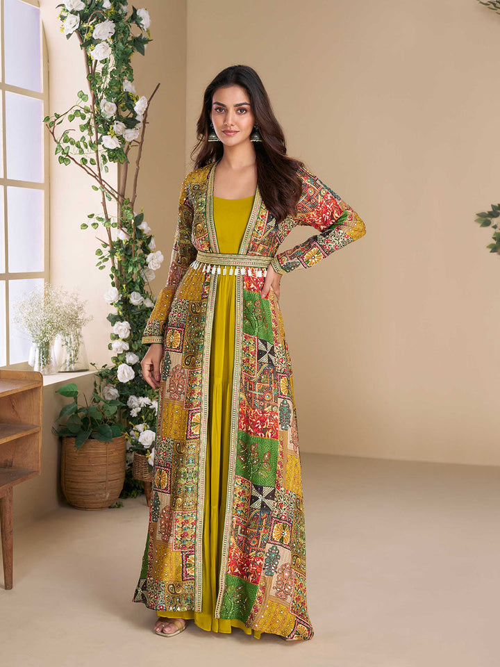 Embroidered Georgette Dress With Gown