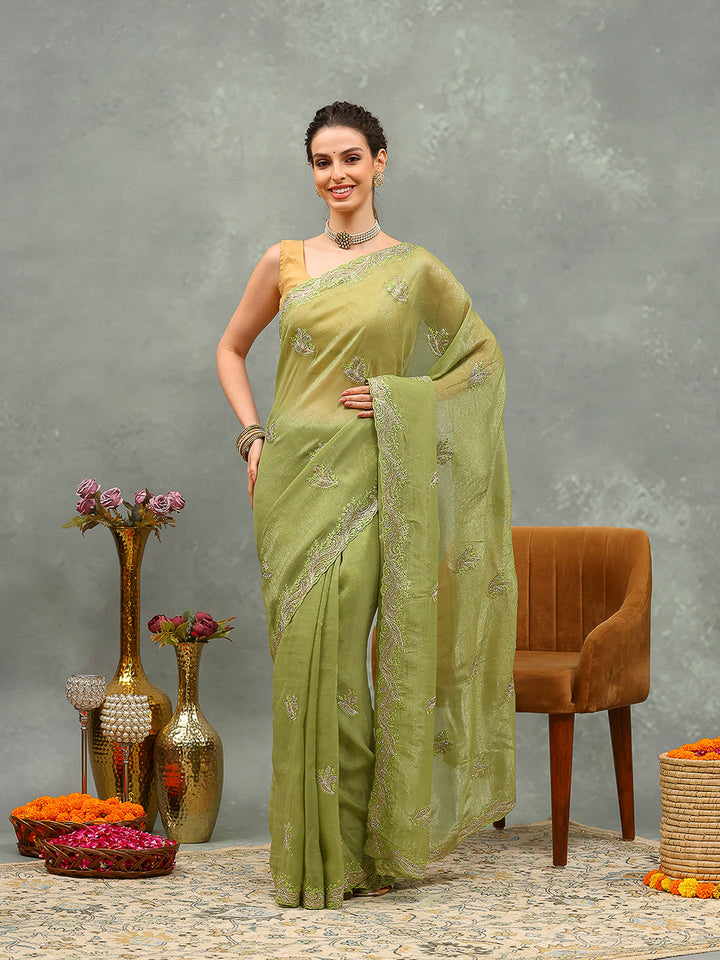 Thread Embroidered Chiffon Saree