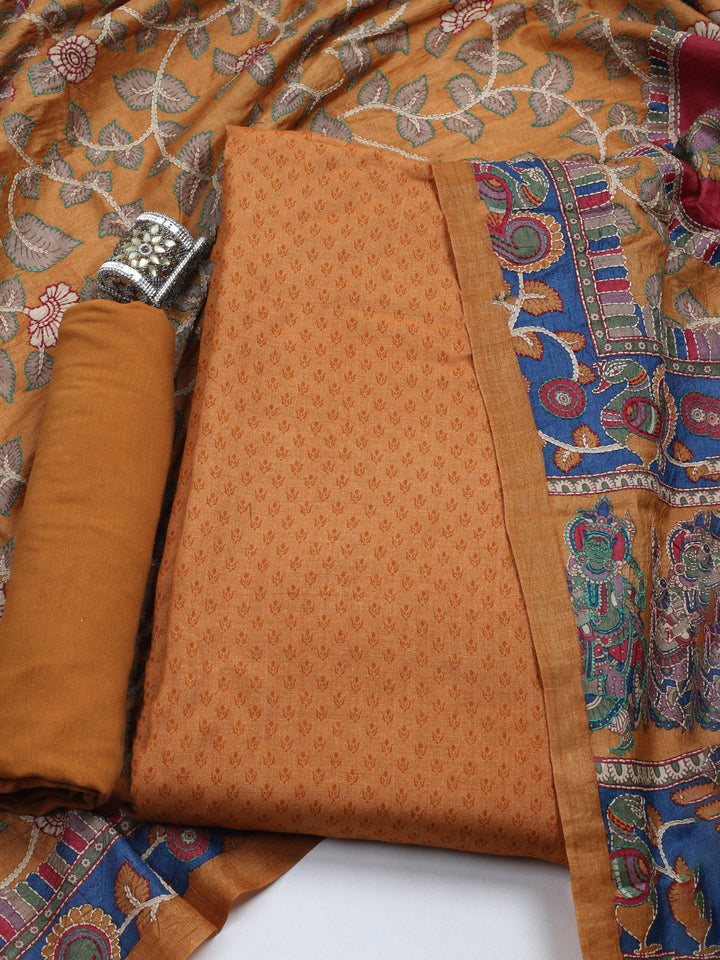 Printed Tussar Unstitched Kurta With Pant &amp; Dupatta