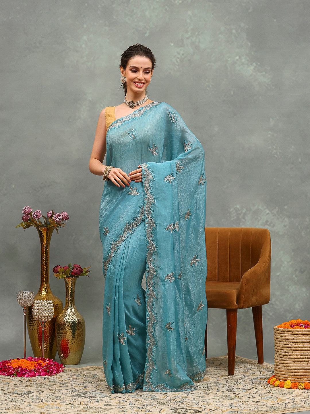 Embroidered Chiffon Saree