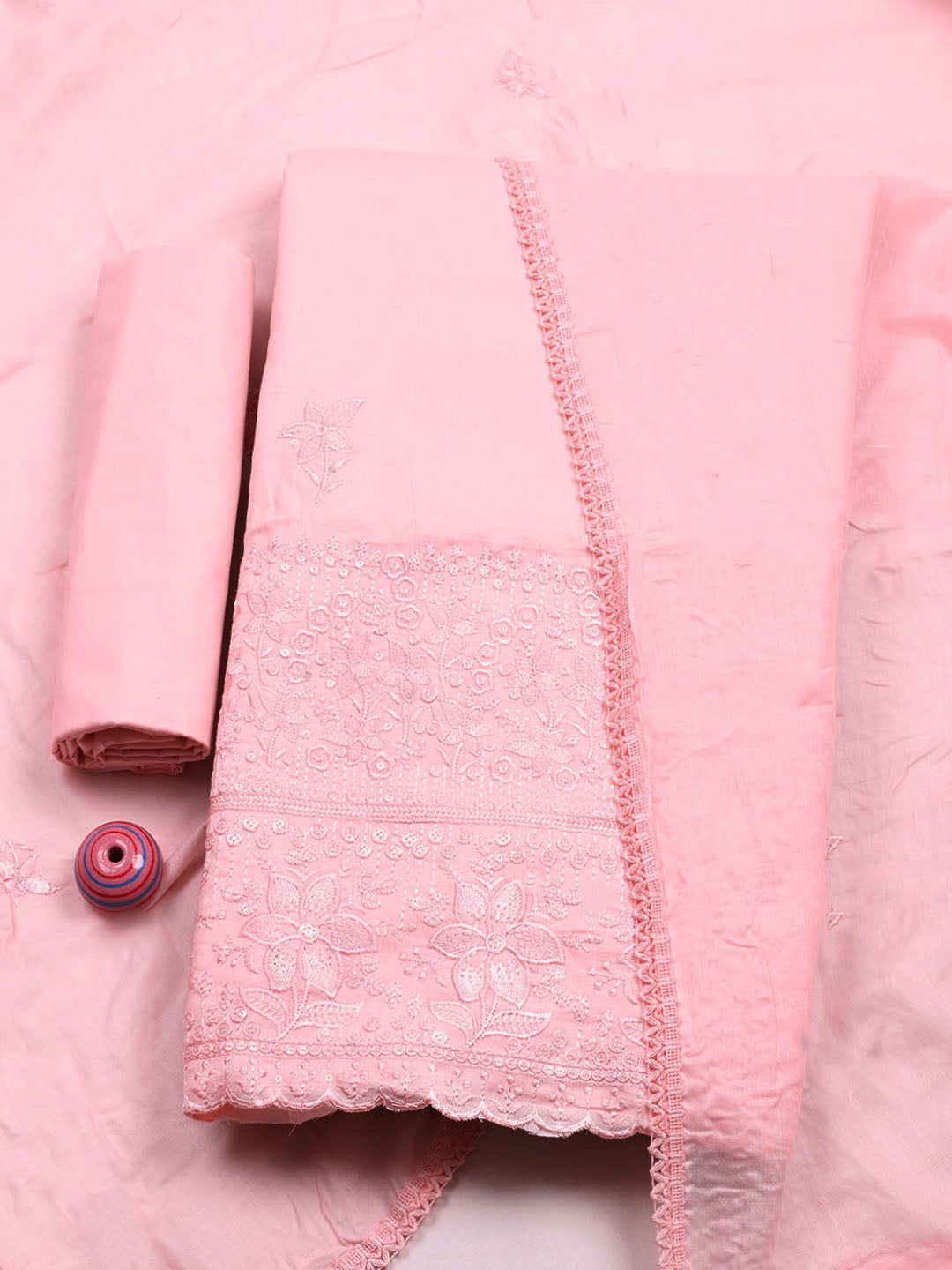 Embroidered Chanderi Unstitched Suit With Pant &amp; Dupatta