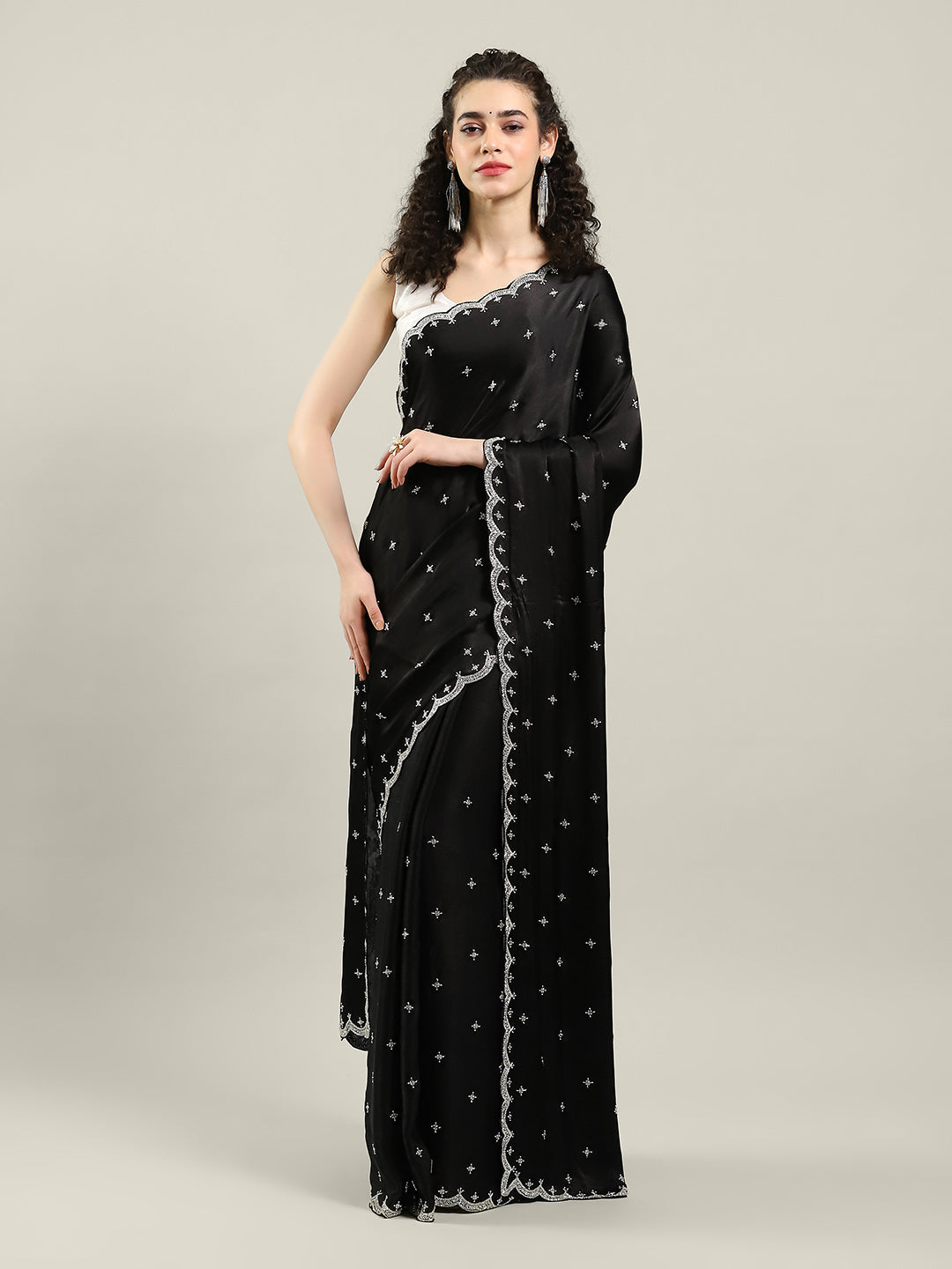 Hand Embroidery Chiffon Saree