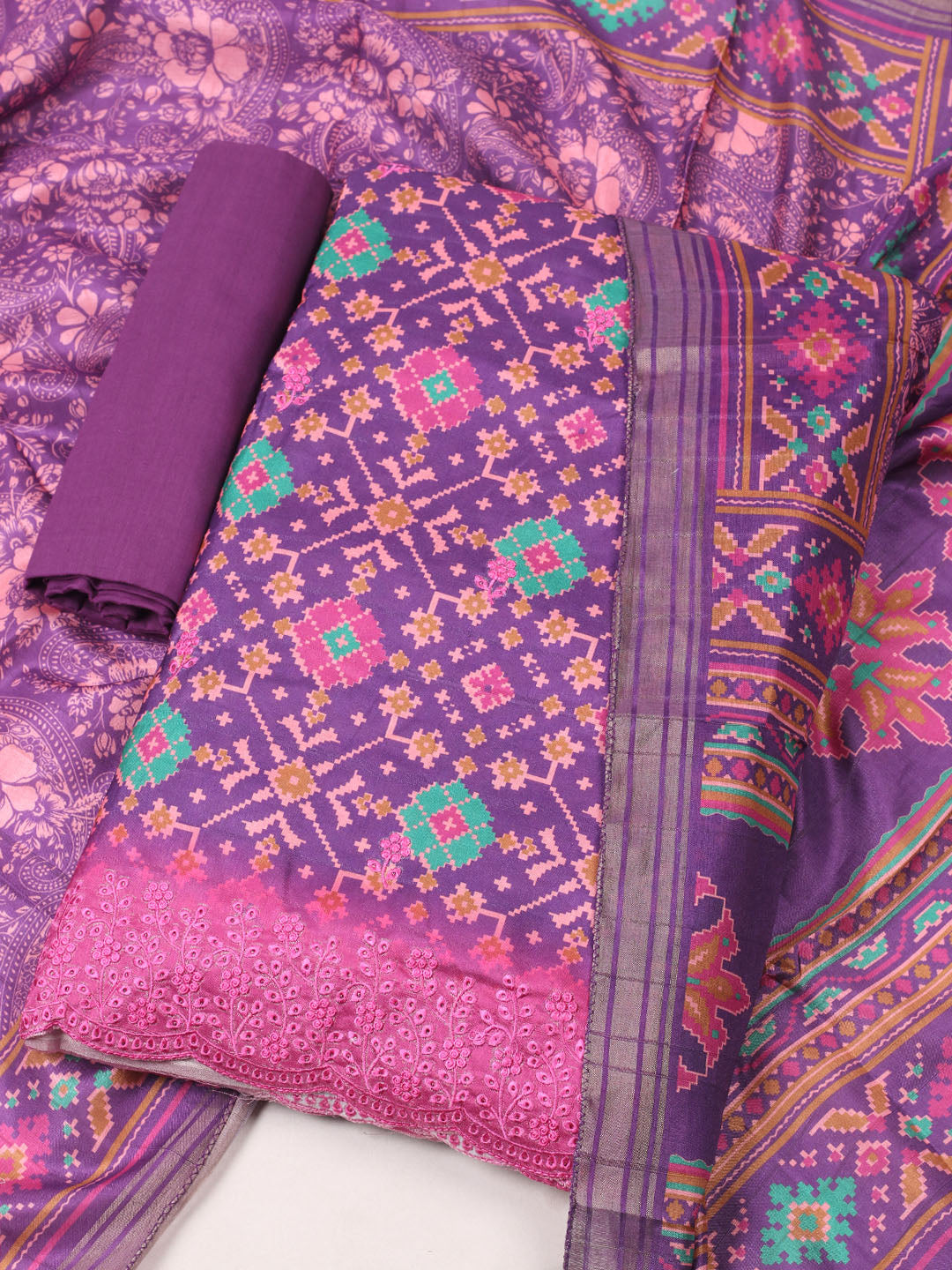 Woven Design Art Silk Unstitched Suit With Pant Dupatta