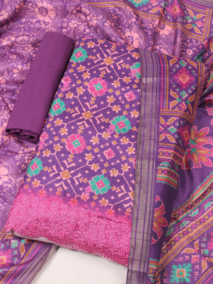 Woven Design Art Silk Unstitched Suit With Pant Dupatta