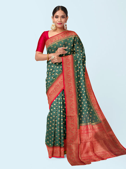 Zari Border Booti Art Silk Woven Saree