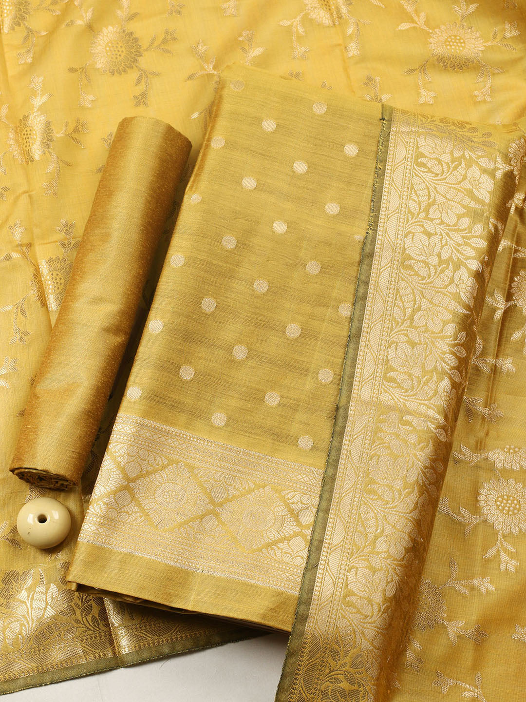 Woven Design Chanderi Unstitched Suit With Pant Dupatta