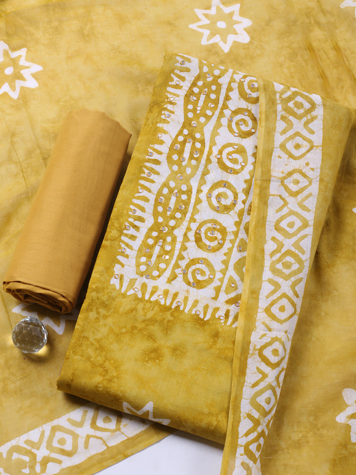 Embroidered Cotton Blend Unstitched Suit With Pant &amp; Dupatta