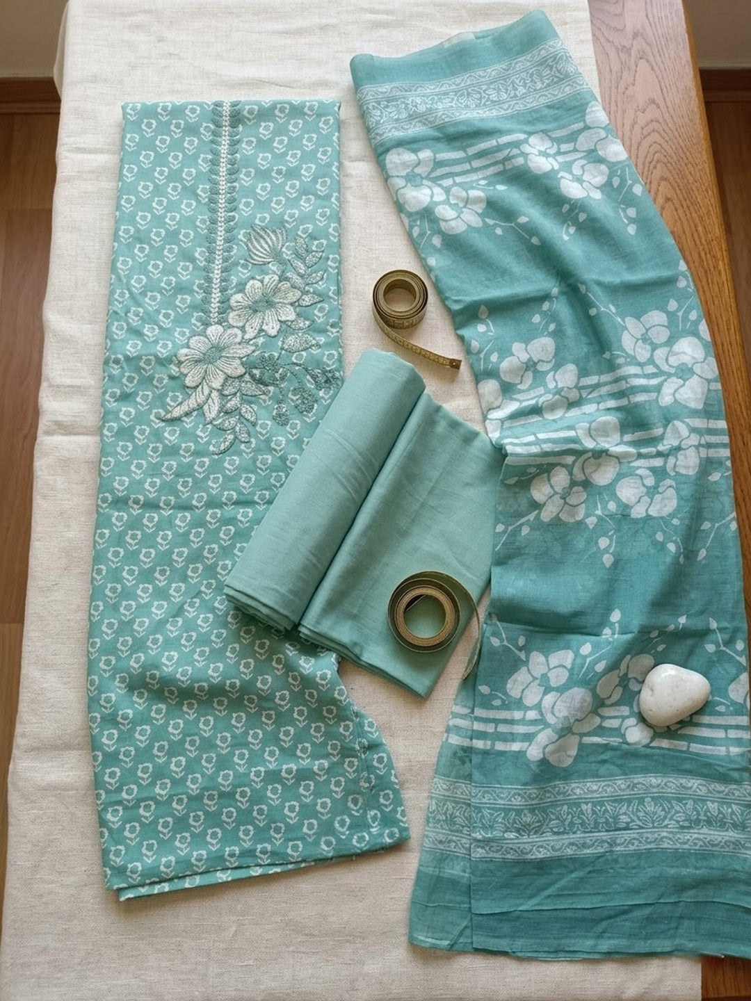 Printed Cotton Blend Unstitched Suit With Pant &amp; Dupatta
