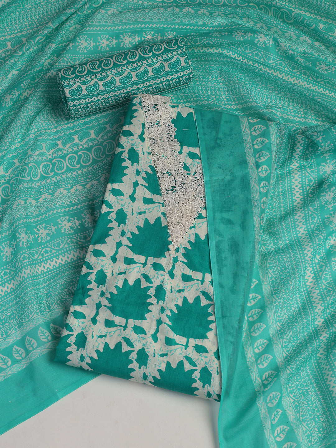 Printed Cotton Blend Unstitched Suit With Dupatta
