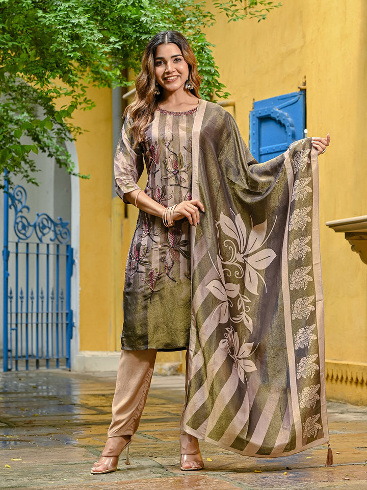 Embroidered Tissue Kurta With Pant &amp; Dupatta