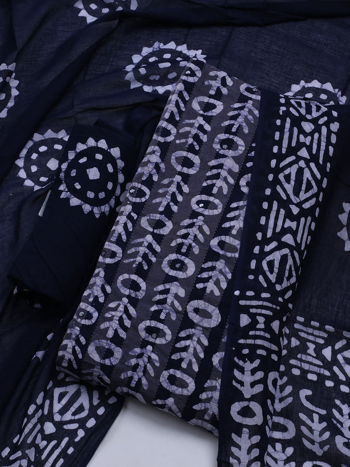 Printed Cotton Blend Unstitched Suit With Dupatta