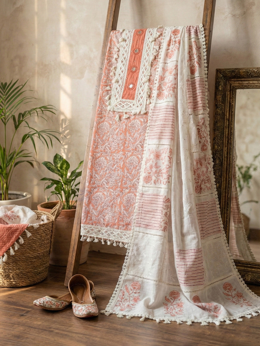 Embroidered Cotton Blend Unstitched Suit With Pant &amp; Dupatta