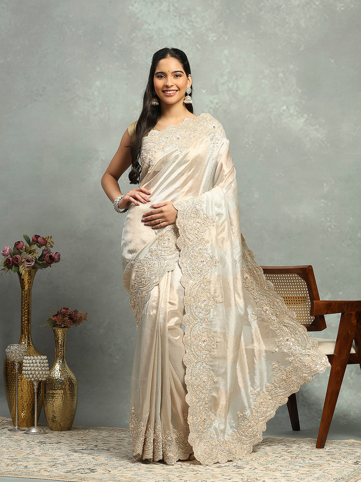 Zari Jaal &amp; Sequin Embroidered Tissue Saree