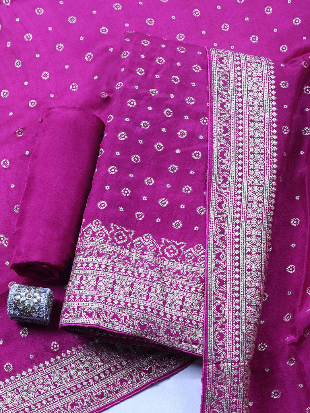 Embroidered Art Silk Unstitched Suit Piece With Dupatta
