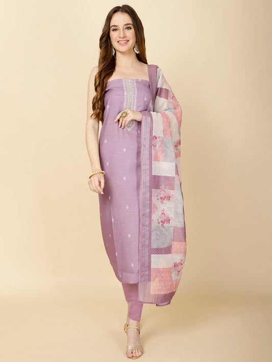 Ethnic Motifs Woven Linen Unstitched Suit Piece With Dupatta