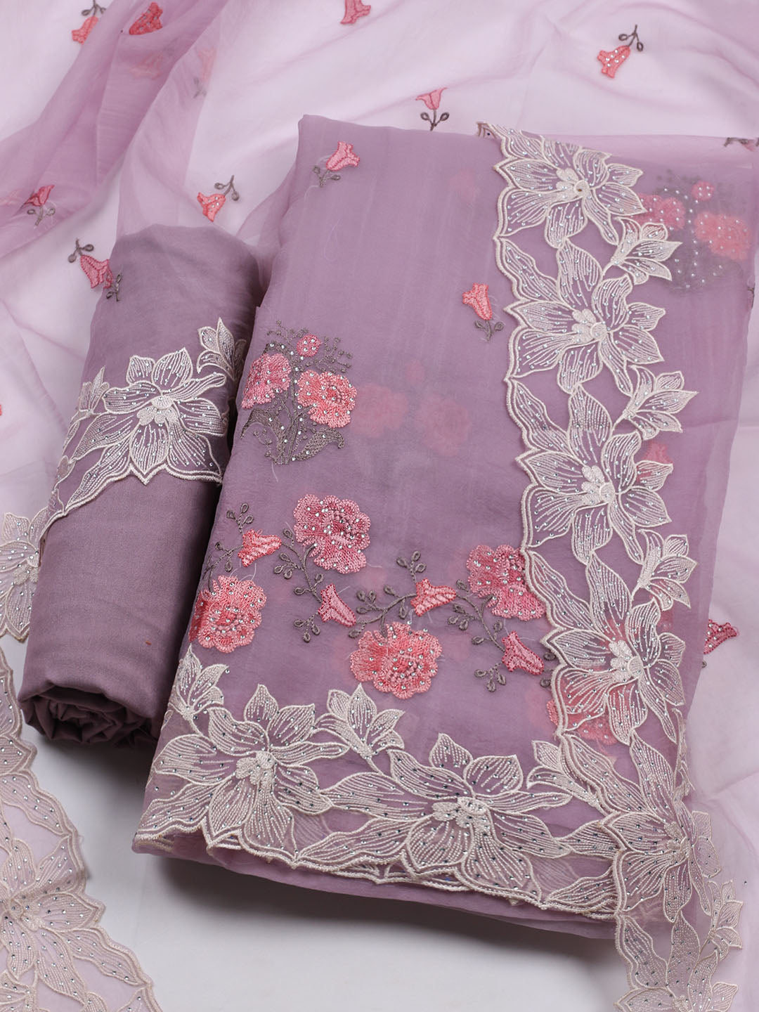 Embroidered Organza Unstitched Suit With Dupatta