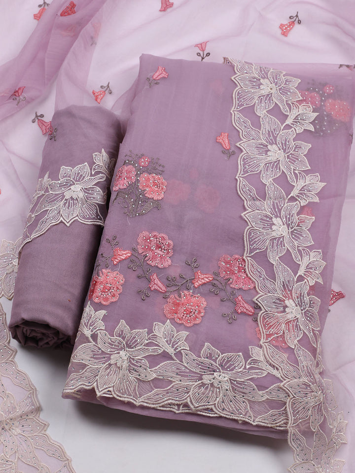 Embroidered Organza Unstitched Suit With Dupatta
