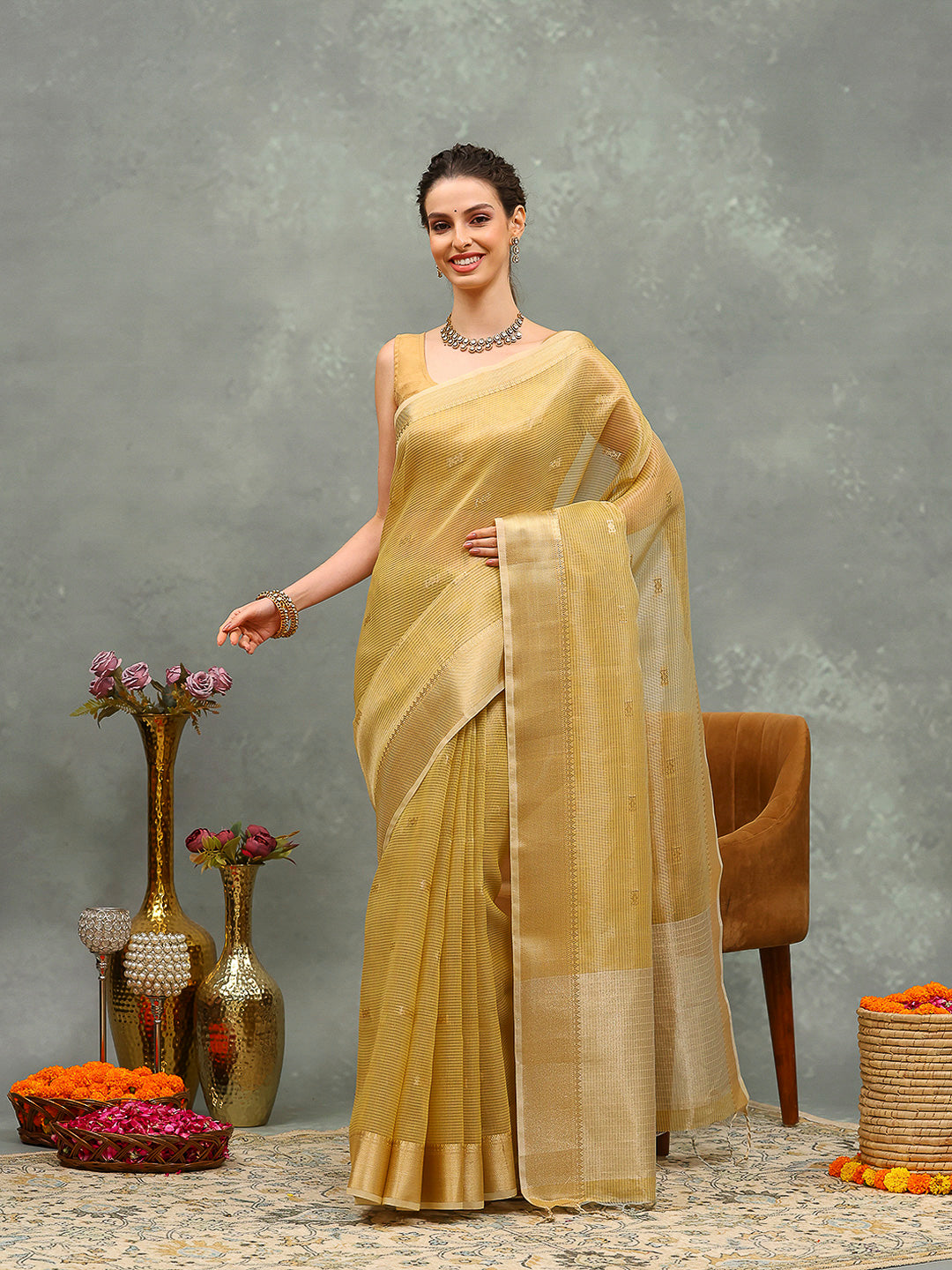 Embroidered Tissue Saree