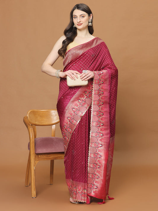 Zari Border Booti Art Silk Woven Saree