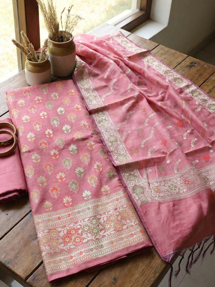 Banarasi Chanderi Unstitched Suit With Pant &amp; Dupatta