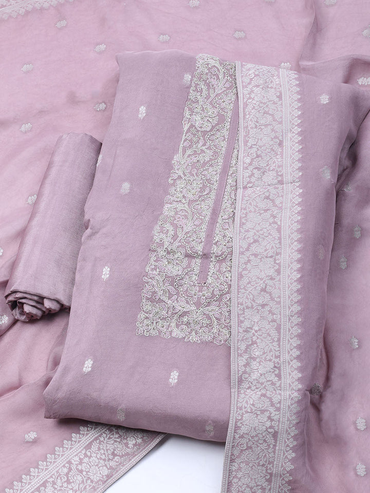 Embroidered Art Silk Unstitched Suit With Dupatta