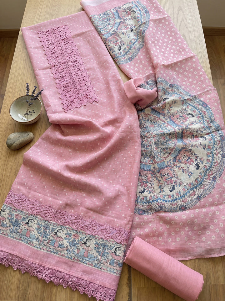 Printed Cotton Blend Unstitched Suit With Pant &amp; Dupatta