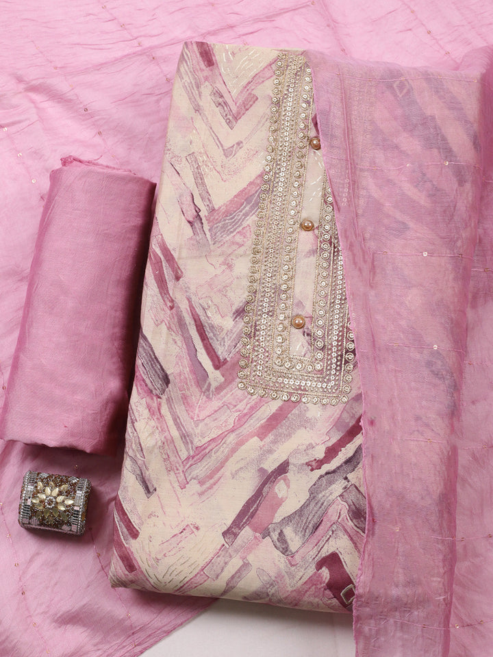 Embroidered Cotton Blend Unstitched Suit With Pant &amp; Dupatta