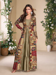 Georgette Embroidered With Printed Jacket With Gown