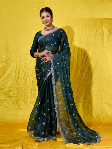 Sequence Embroidery Organza Saree