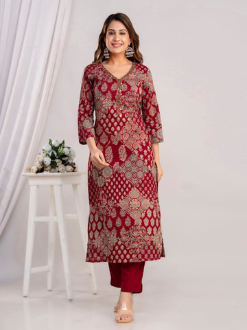 Printed Cotton Kurti With Pants