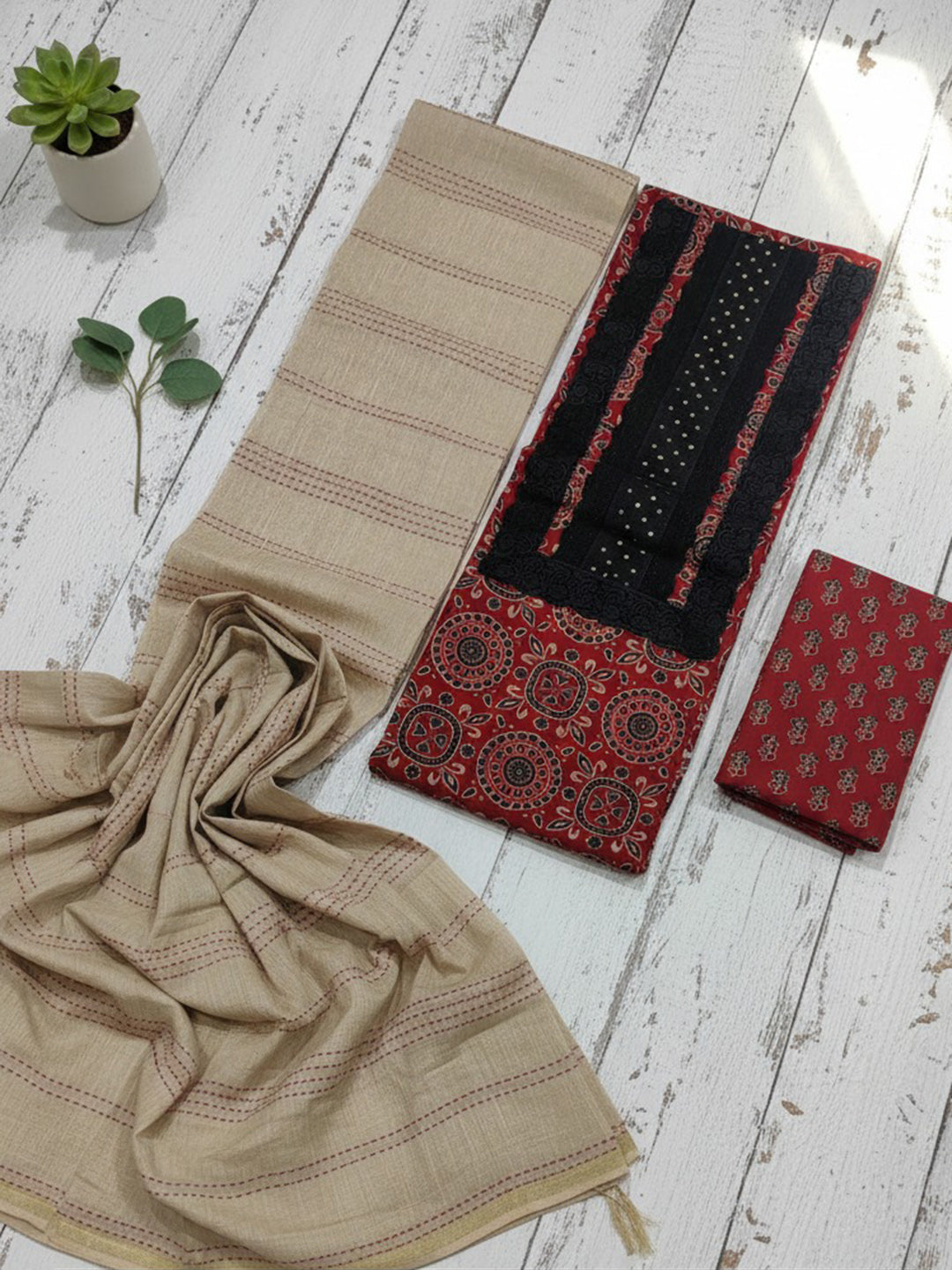 Printed Cotton Blend Unstitched Suit With Pant &amp; Dupatta