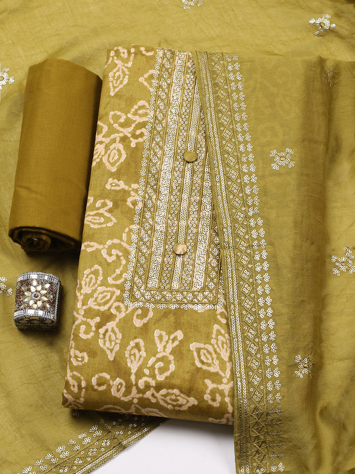 Embroidered Cotton Unstitched Suit With Pant &amp; Dupatta